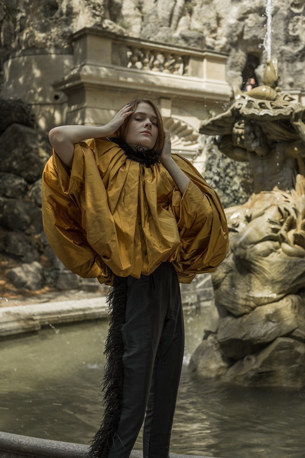 Silk Top with Silk Feather Trousers