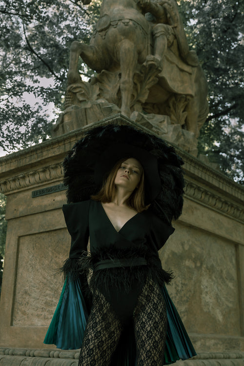 Bodysuit With Pleated Sleeves