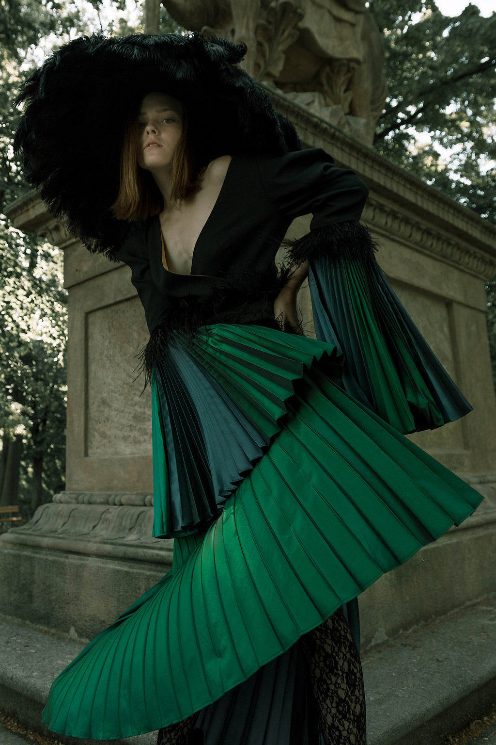Bodysuit With Pleated Sleeves