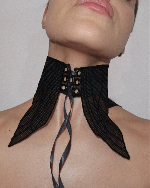Butterfly Collar – Detachable Black Tulle Embroidered Neckpiece